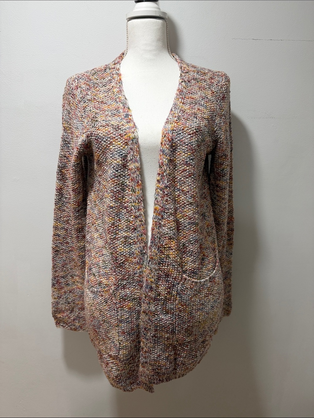 ROOTS Colorful Open-Front Women's Knit Cardigan Sweater Boho Pockets Size S Top